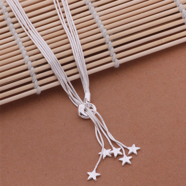925 Star Pendant Long Necklace Elegant Silver Jewelry For Ladies Mulit Chain Necklace Wedding Evening Party AN440