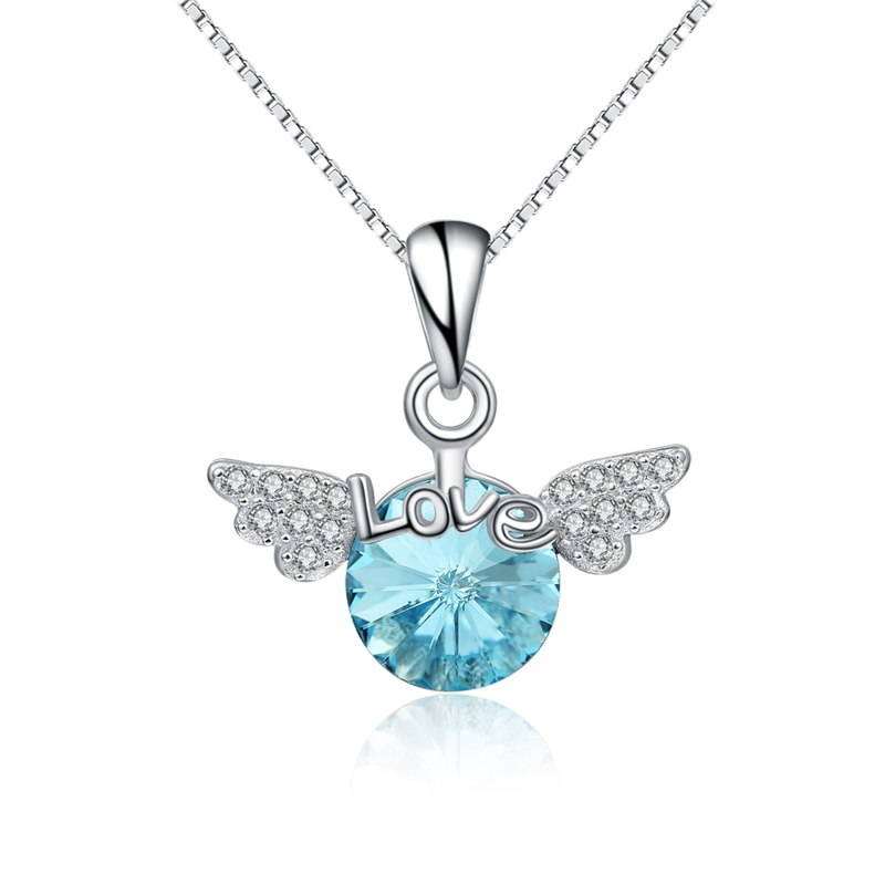 925 Steeling Silver Necklace Fashion Angel Love Wings Round Austria CZ Pendant Necklaces Engagement Jewelry Gift For Women Girl