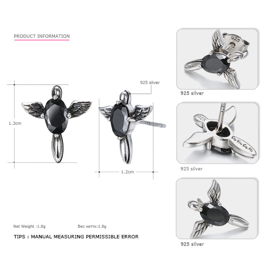 925 Sterling Cross Wings Earrings Wholesale Fashion Black Zircon Earrings Unisex Best Gifts 2020 New Arrival You Me