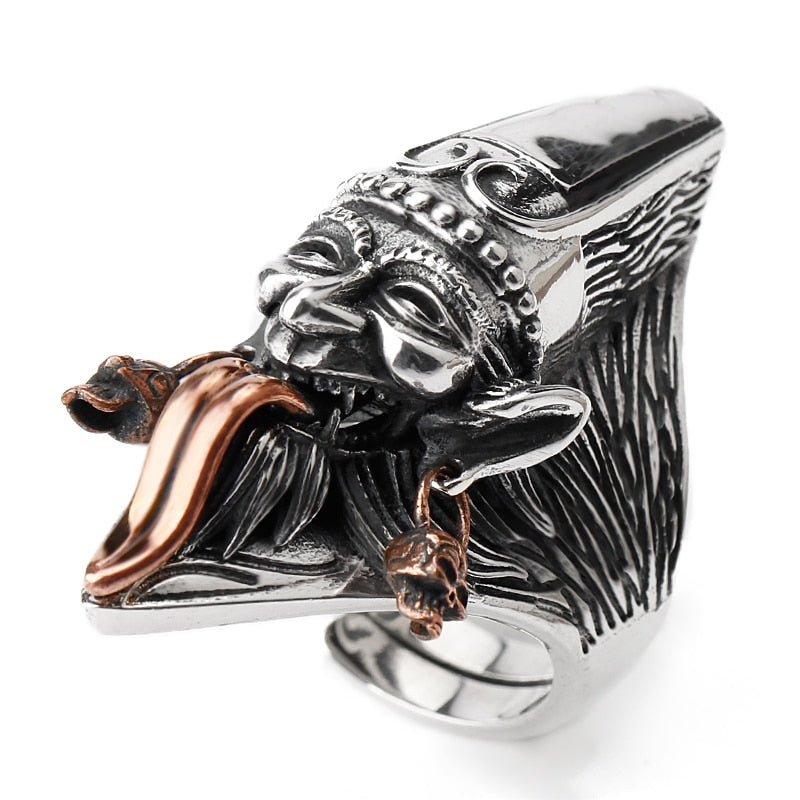 925 Sterling Pure Silver Gothic Punk Make Faces Do The Old Vintage Adjustable Ring for Men Street Fashion Jewelry