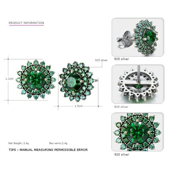 925 Sterling Shining Green Zircon Earring Wholesale Fashion Flower Glittering Earring Best Gifts 2020 New Arrival You Me