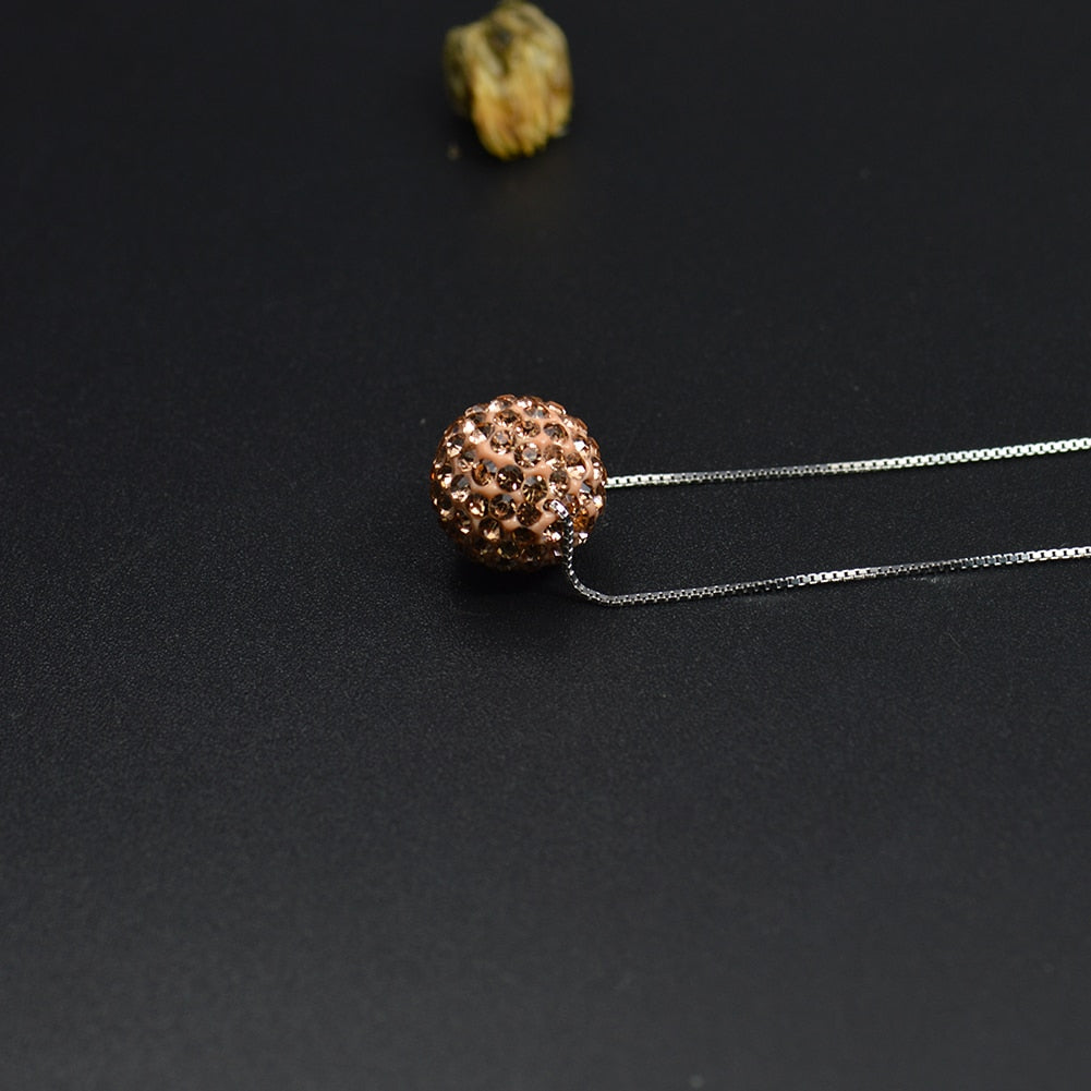 925 Sterling Silver 12mm Crystal Shamballa High Quality S925 Heart Box Chain Turquoise Peach Ab White Ball Pendant Necklaces