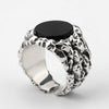 925 Sterling Silver Adjustable Men Ring Do The Old Depth Engraving with Black Agate Stone Vintage Men Ring Fine Jewelry
