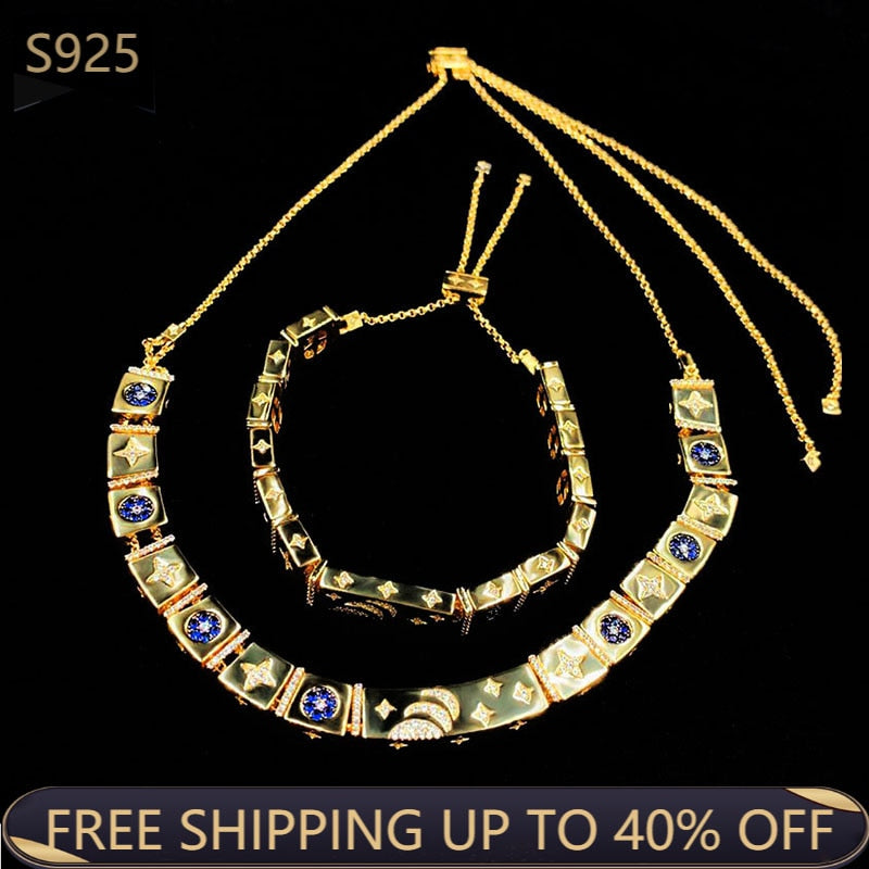 925 Sterling Silver Adjustable Necklace Stars Bracelets  Brand Europe And America Wild  3A, Zircon Monaco Jewelry