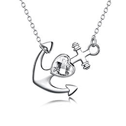 925 Sterling Silver Anchor Pendant Necklace Love Heart Crystal Carved Statement Necklace Jewelry Romantic Gift For Women