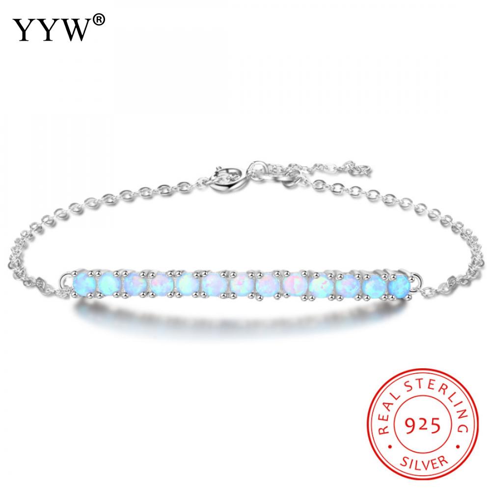 925 Sterling Silver Bangle Bracelet with Opal Oval Chain Charm Bracelet for Women Party Jewelry Fine Gifts 6.3Inch