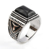 925 Sterling Silver Black Agate Setting Rectangle Big Stone Rings for Men Finger Ring Fine Jewelry