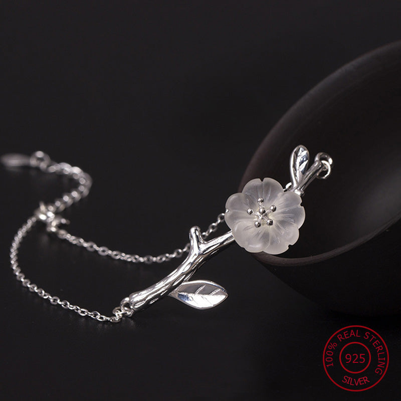 925 Sterling Silver Bracelet For Women Original Leaf Crystal Bangle Vintage Wristband Women's Jewelry Handmade Gift YB4