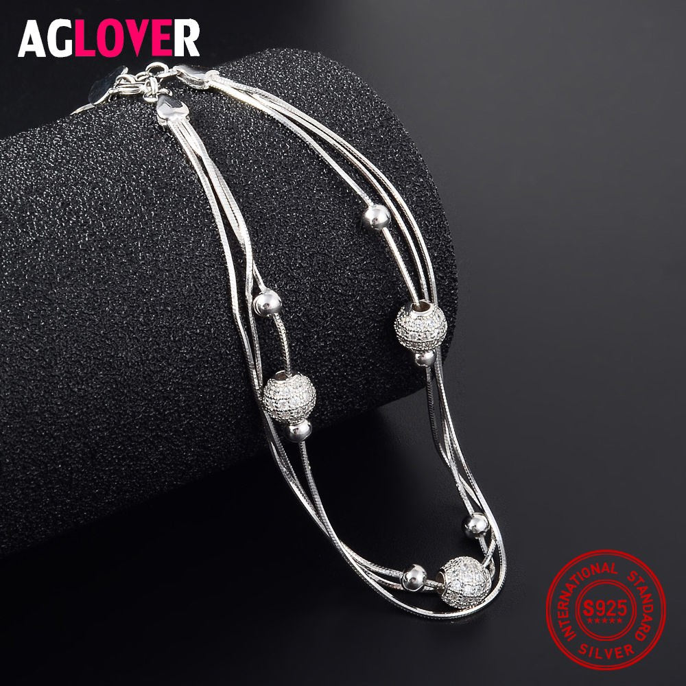 925 Sterling Silver Bracelet Heart Charm Woman Bracelet AAA Crystal Silver Female Jewelry