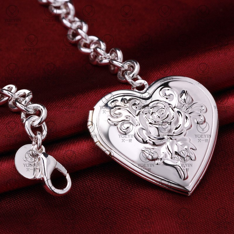 925 Sterling Silver Bracelet Heart-shaped for Women Retro Frame Fashion Delicate Chrysanthemum Pattern Silver Geometric Jewelry