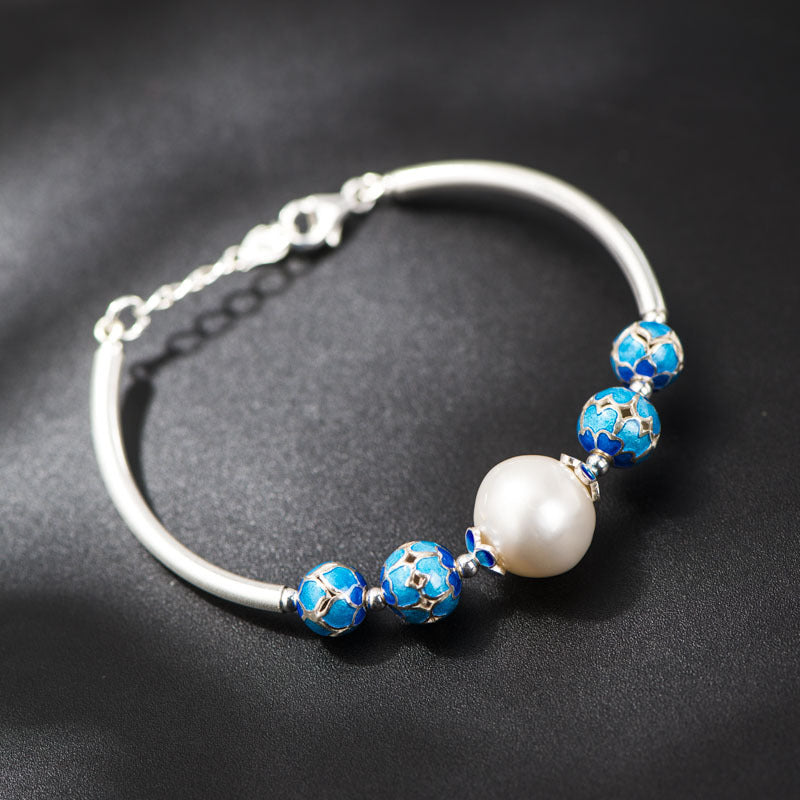 925 Sterling Silver Bracelet Jewelry Hand-cloisonne Beads Bracelet Natural Pearl Bracelet Wholesale