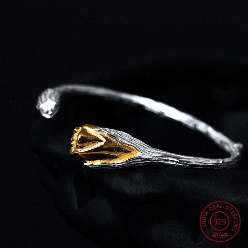 925 Sterling Silver Bracelet Women Original Flower Bangles Wristband Beads Natural Stone Jade Bracelet Wedding Fine Jewelry YB6