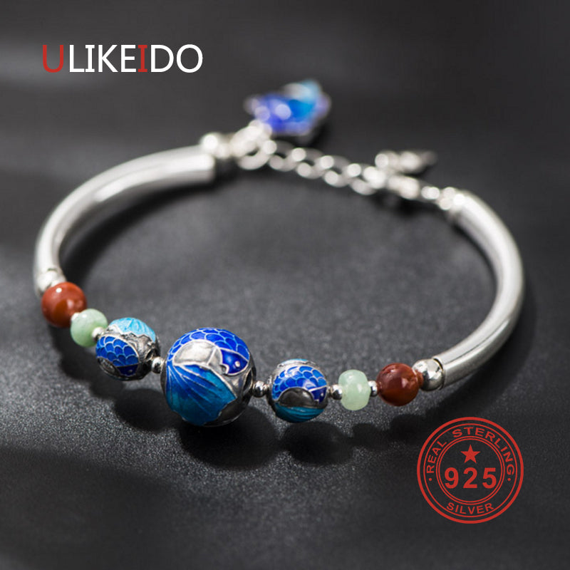 925 Sterling Silver Bracelets Ethnic Hand Chain For Women Jewelry Charm Bracelets P2010