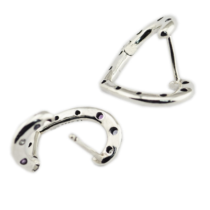 925 Sterling Silver Bright Hearts Hoop Earrings, Ro Purple & Lilac Crystals Original Charms European Style Jewelry Making