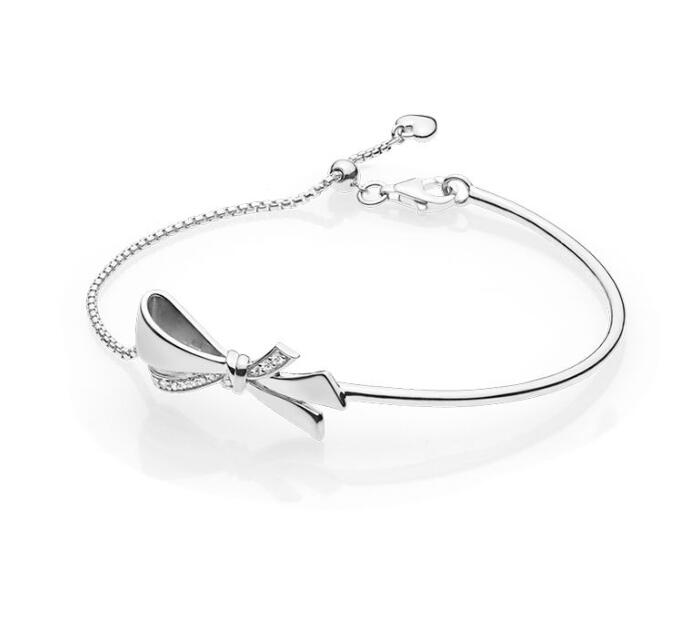 925 Sterling Silver Brilliant Bow Tie Pan Bracelet With Cubic Zircon 2020 Mother's D Bracelet Fine Jewelry Making