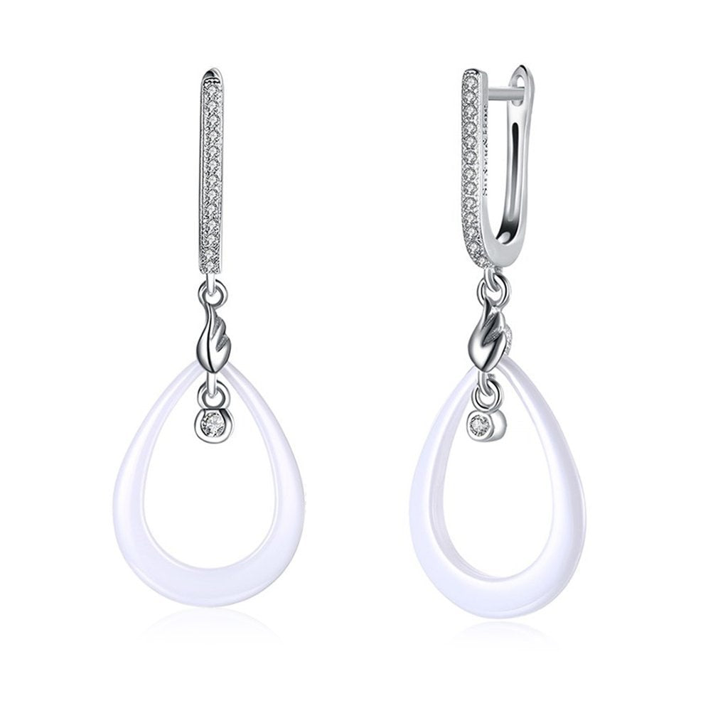 925 Sterling Silver Ceramic Women Eardrops Simple Water Drops Shape Earrings With Zircon Decoration For Female