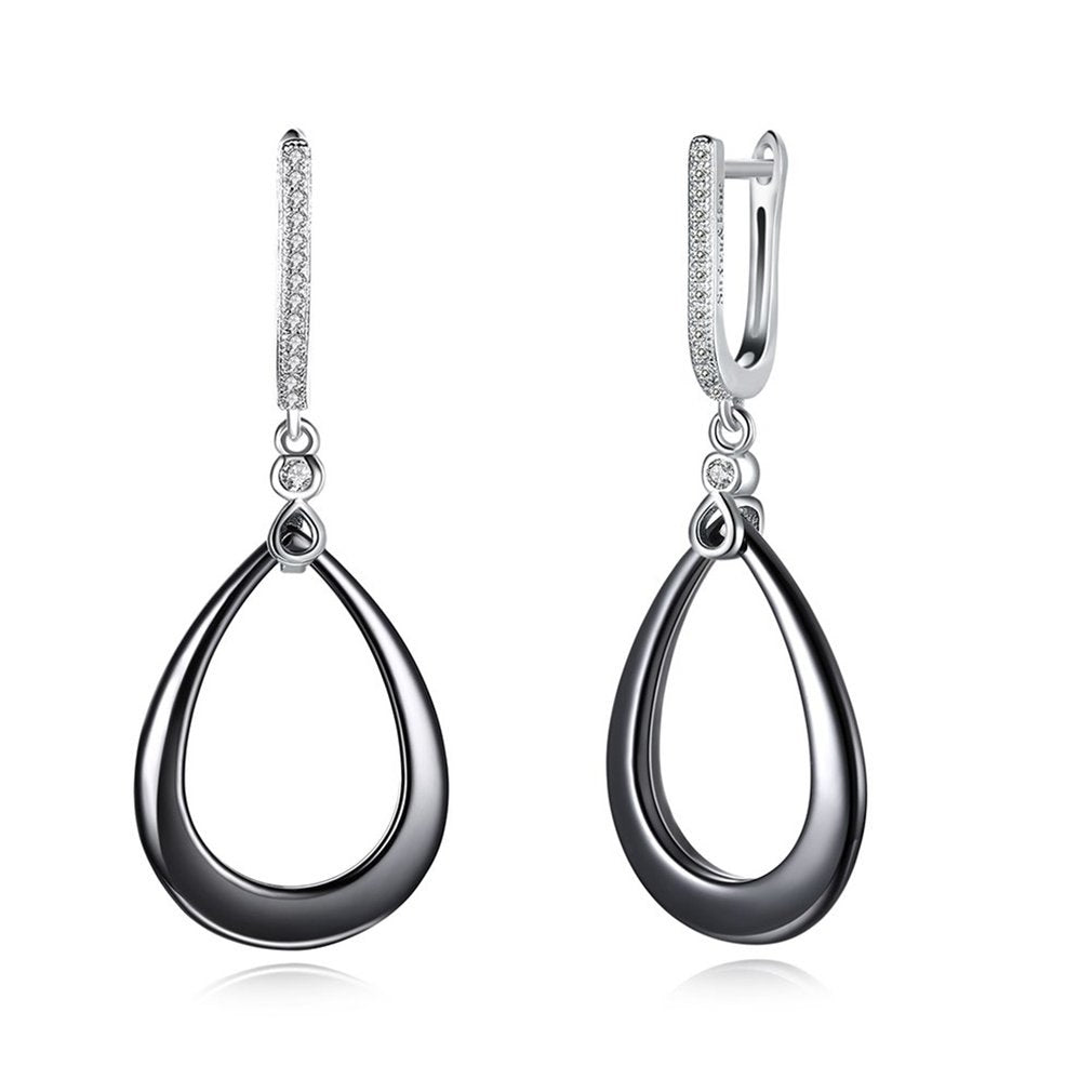 925 Sterling Silver Ceramic Women Eardrops Simple Water Drops Shape Earrings With Zircon Decoration For Female
