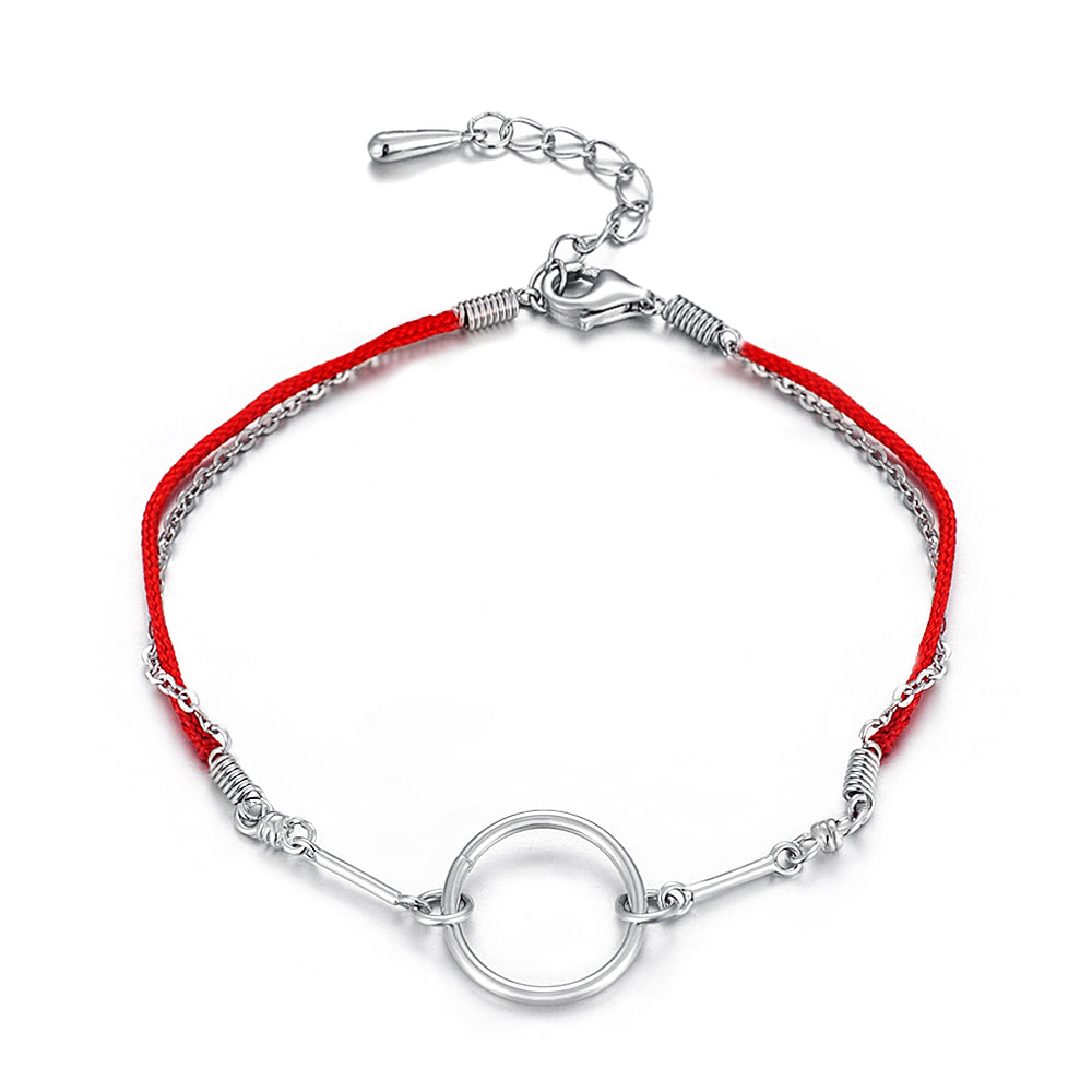 925 Sterling Silver Chain Link Red Thread String Bracelet Lucky Hand Chain Simple Round Circle Bracelets For Women W3 BA034