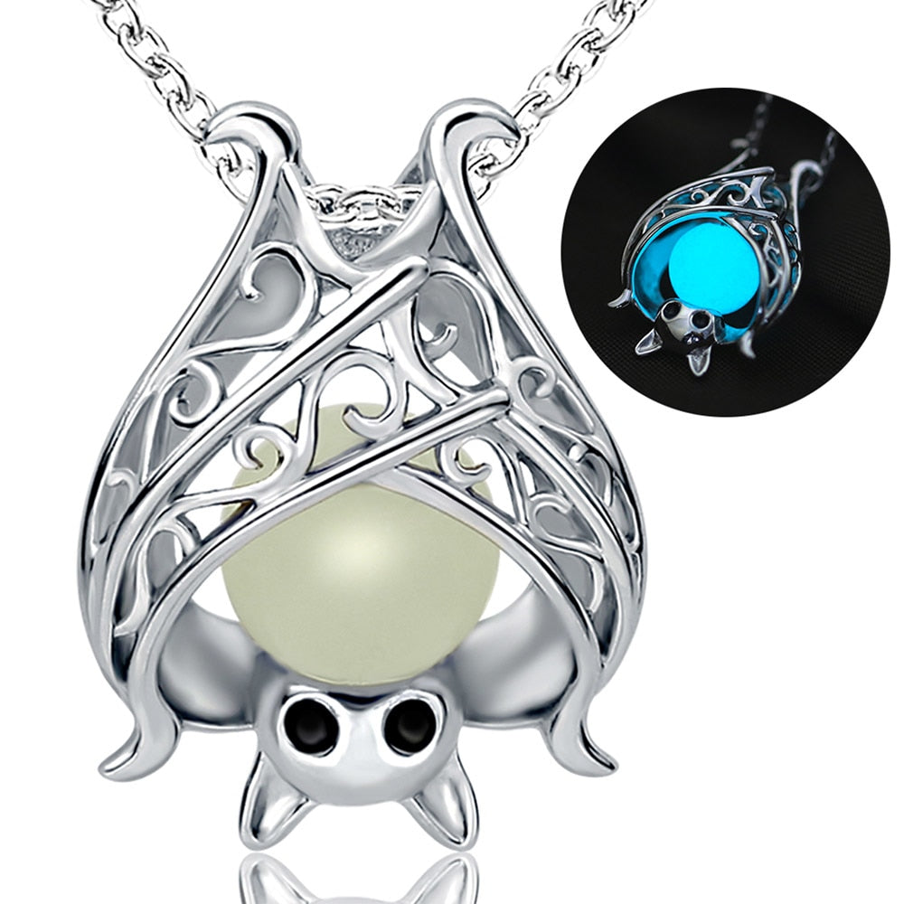925 Sterling Silver Chain Luminous Pendant Fashion Jewelry Animal Glowing Bat Necklaces&Pendants For Women 2020 hot