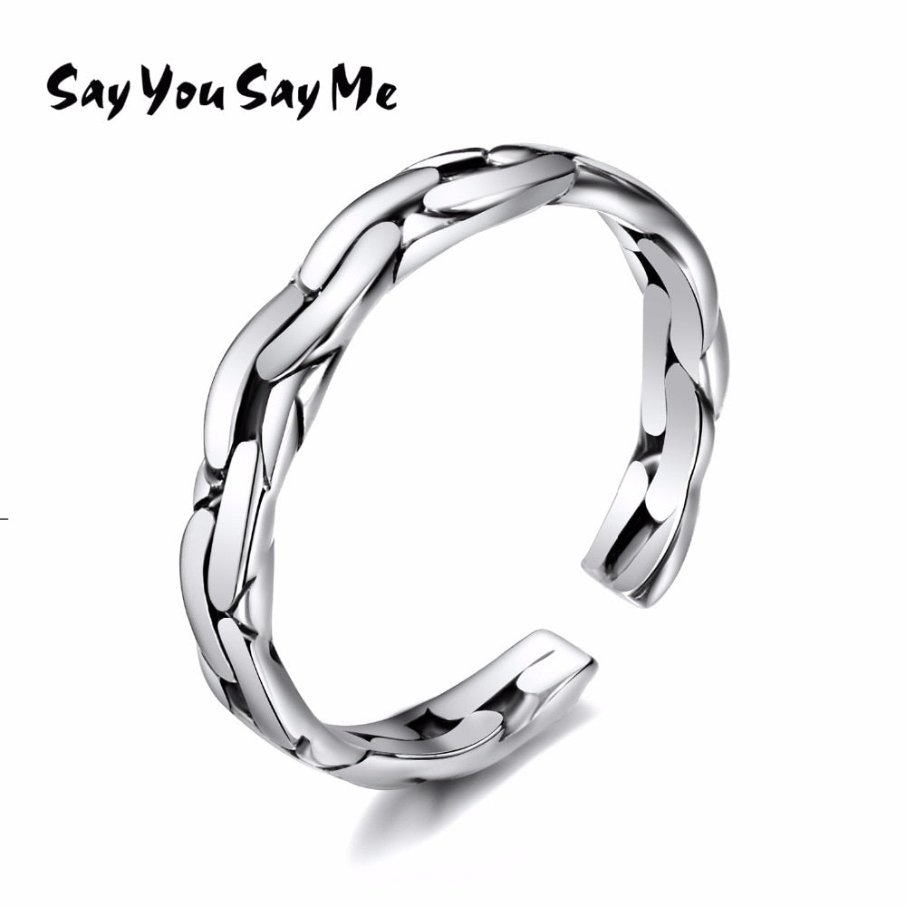 925 Sterling Silver Chain Rings Wholesale Wedding&Engagement Retro Unisex Opening Rings Silver Best Gifts 2020 You Me
