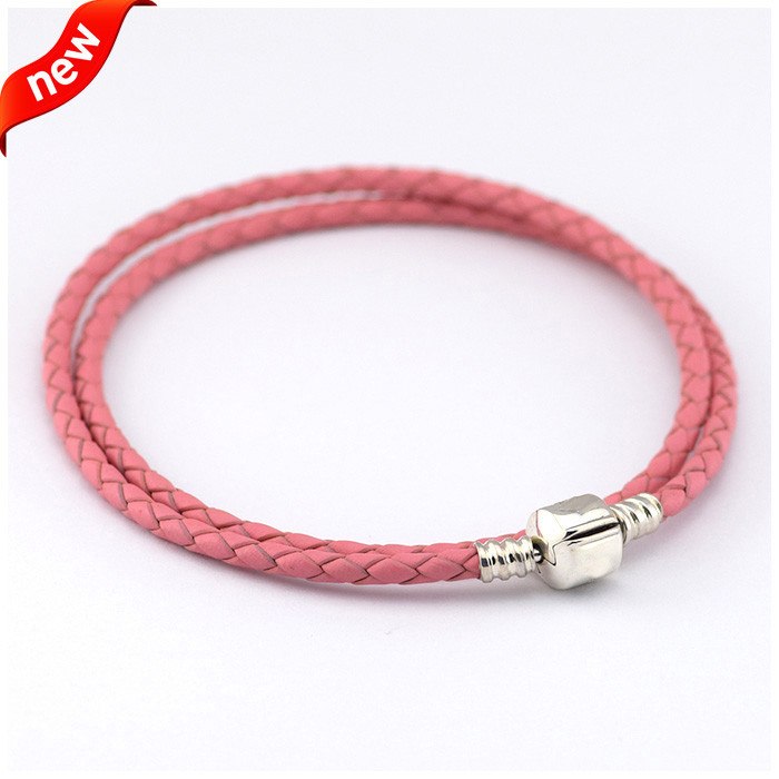 925 Sterling Silver Charm Bracelets for Women DIY Fits Original Beads Charms Pink Double Brand Leather Bracelet Fine Jewelry