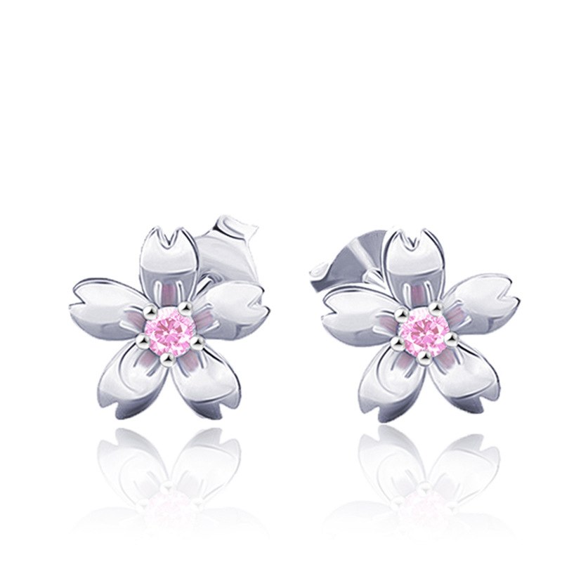 925 Sterling Silver Cherry Earrings Fashion Jewelry Sweet Stud Earrings for Women Girls Lovely Flower Jewelry