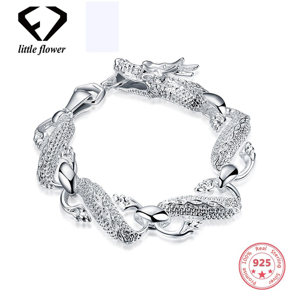 925 Sterling Silver Chinese Dragon Creative Bracelet for Unisex Fine Jewelry Ornament Halloween Geometric Type sliver bracelet