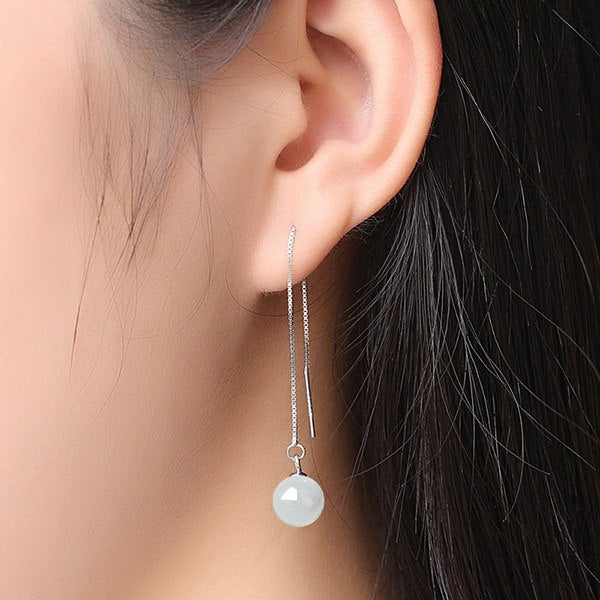 925 Sterling Silver Classic Round Crystal Ball Shape Drop Earrings For Women Exquisite Attractive Brincos