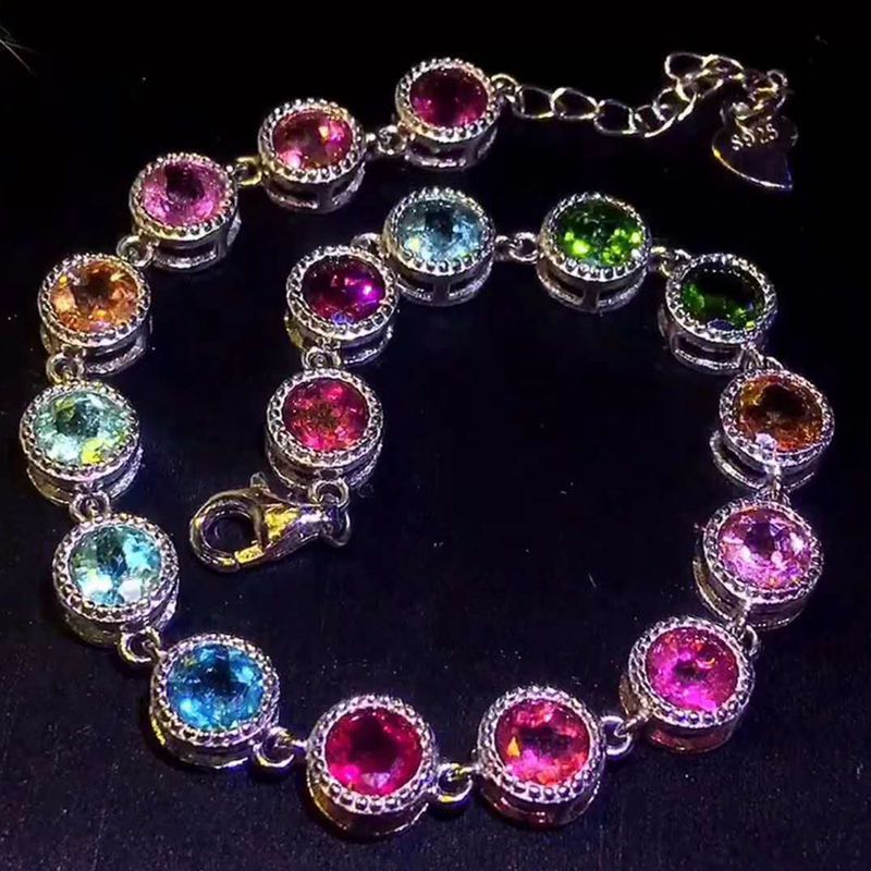 925 Sterling Silver Color Brazil Tourmaline Bracelet for Women Natural Gemstone 5 x 5 mm