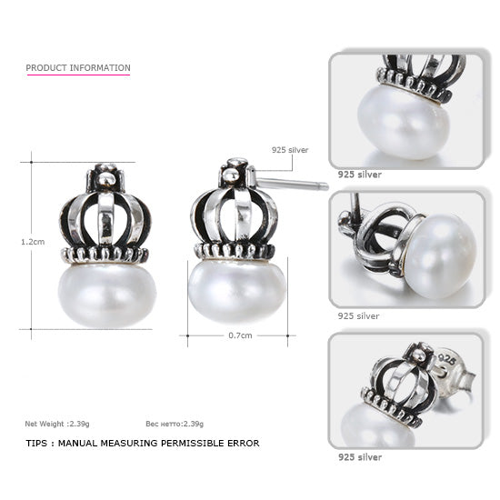 925 Sterling Silver Crown Earrings Party Prevent Allergy Pearls Earrings Wholesale 2020 New Arrival Best Gift You Me