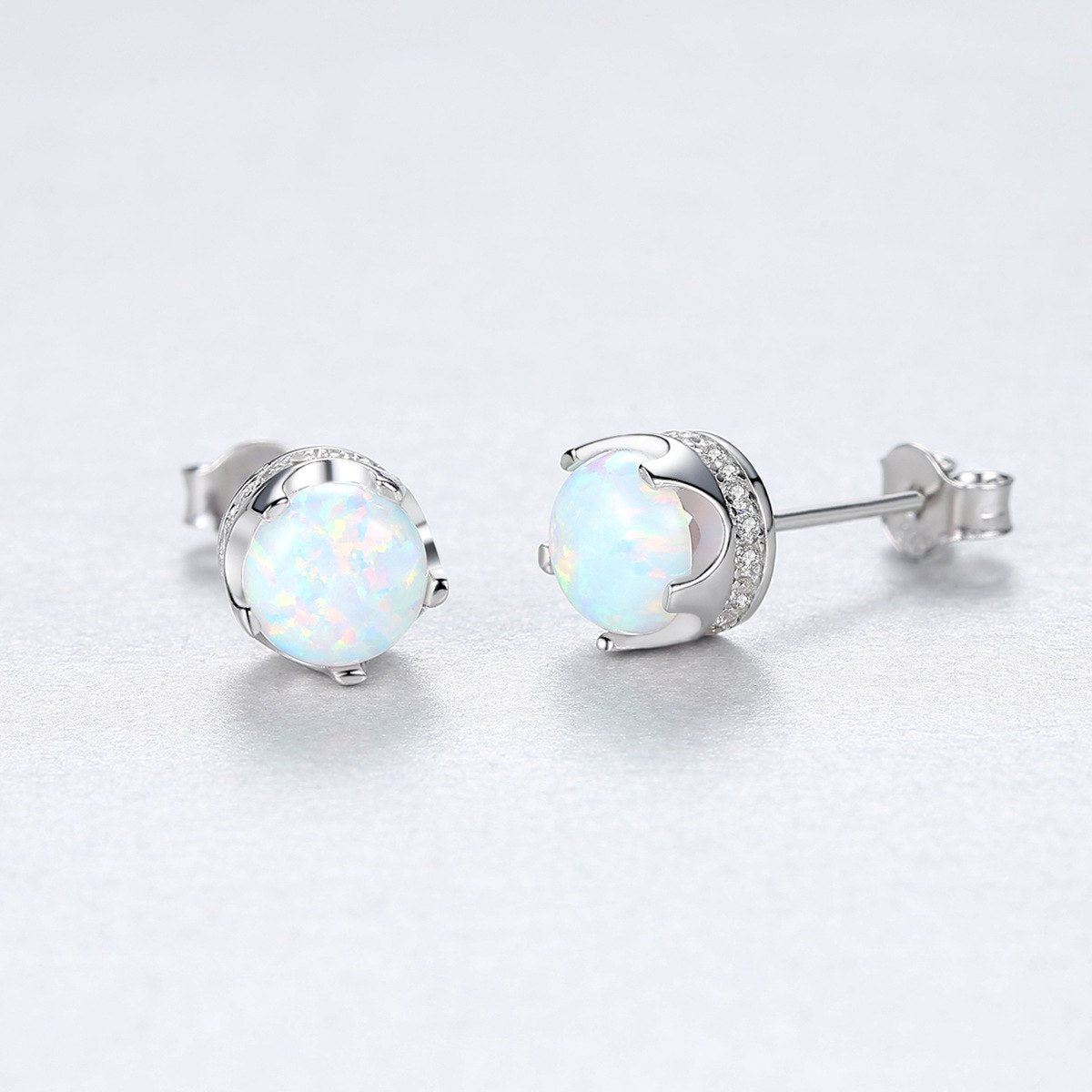 925 Sterling Silver Crown Stud Earrings Created White/Green/Blue Fire Opal Earrings for Women Fine Jewelry Valentine's D Gift