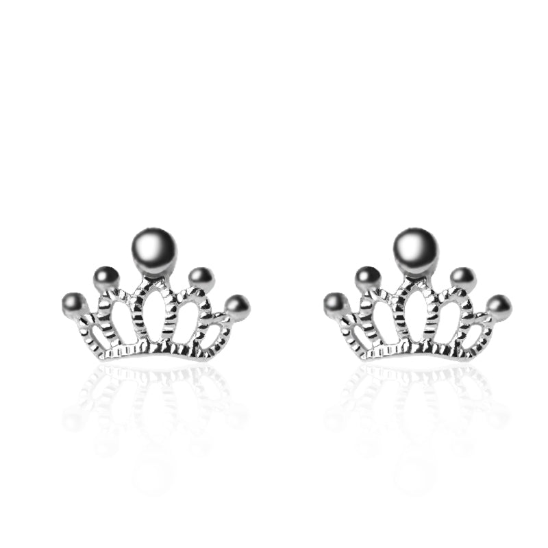 925 Sterling Silver Crown Stud Earrings For Women Simple Girl Hypoallergenic Ear Studs Shining Romantic Engagement Gift For Lady