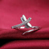925 Sterling Silver Crystal elegant dragonfly Ring For Women 18k gold Wedding Party Gift Street all-match jewelry