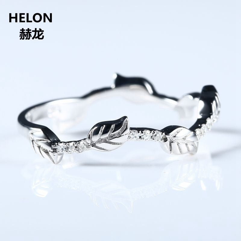 925 Sterling Silver Cubic Zirconia CZ Engagement Ring Women Wedding Band White Gold Color Leaf Unique