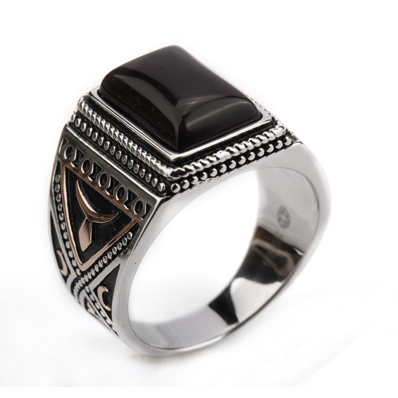 925 Sterling Silver Dark Brown Agate Setting Geometric Rectangle Stone for Men Engagement Jewelry
