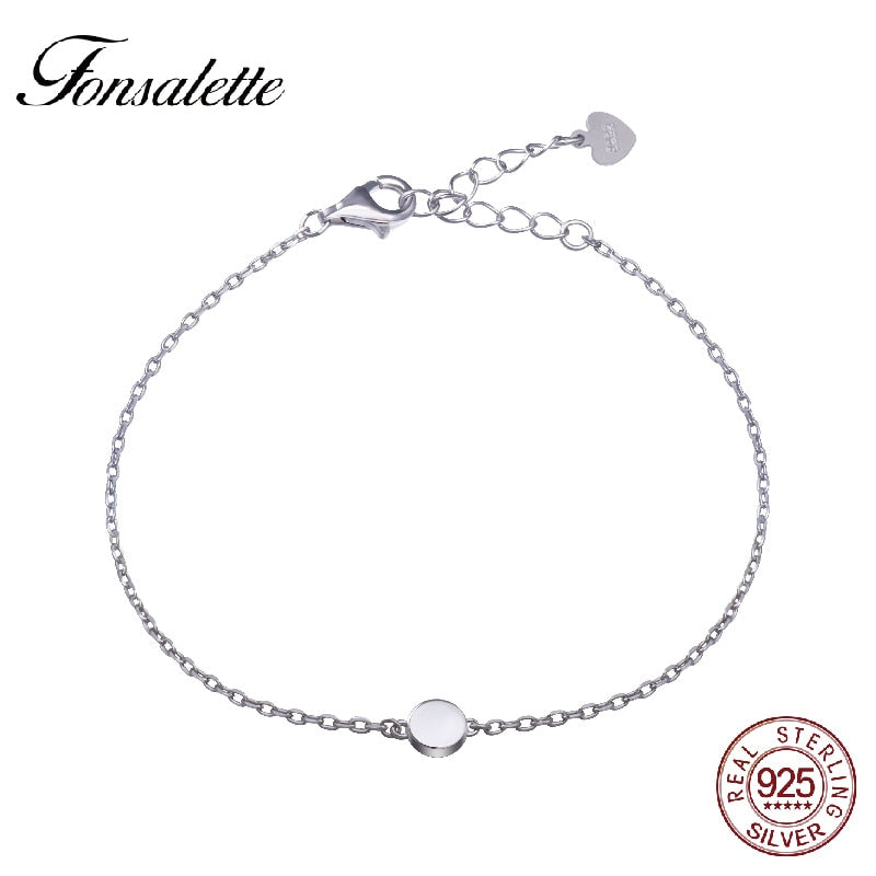 925 Sterling Silver Dot Circle Bracelet Round Disc Chain Bracelets Bangles Tiny Bead Minimalist Bracelet jewelry   ZK30