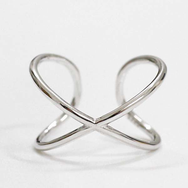 925 Sterling Silver Double Line Opening Rings Elegant Cross Ring Jewelry for Anniversary Adjustable Ring