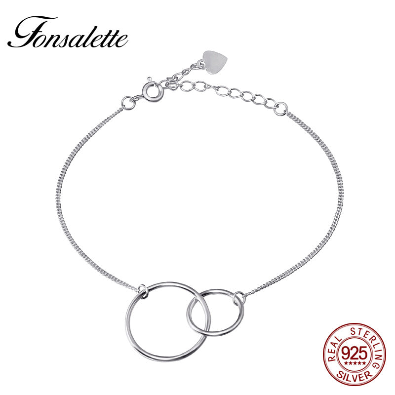 925 Sterling Silver Double Round Circle Bracelets For Women Original Simple Style Lady Gift Hypoallergic Jewelry ZK30