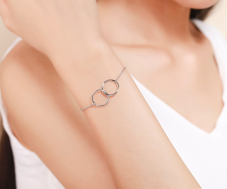 925 Sterling Silver Double Round Circles Infinity Chain Bracelets Pulseras Pulseira Accessoires Bracelete Women Girl Best Friend