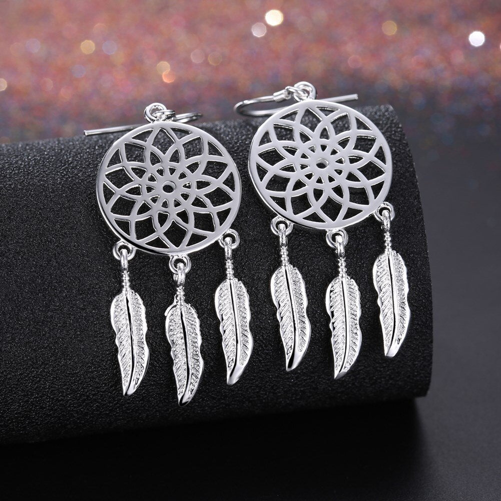 925 Sterling Silver Dream catcher feathers earrings for woman designer party wedding accessories Jewelry Birthday gifts