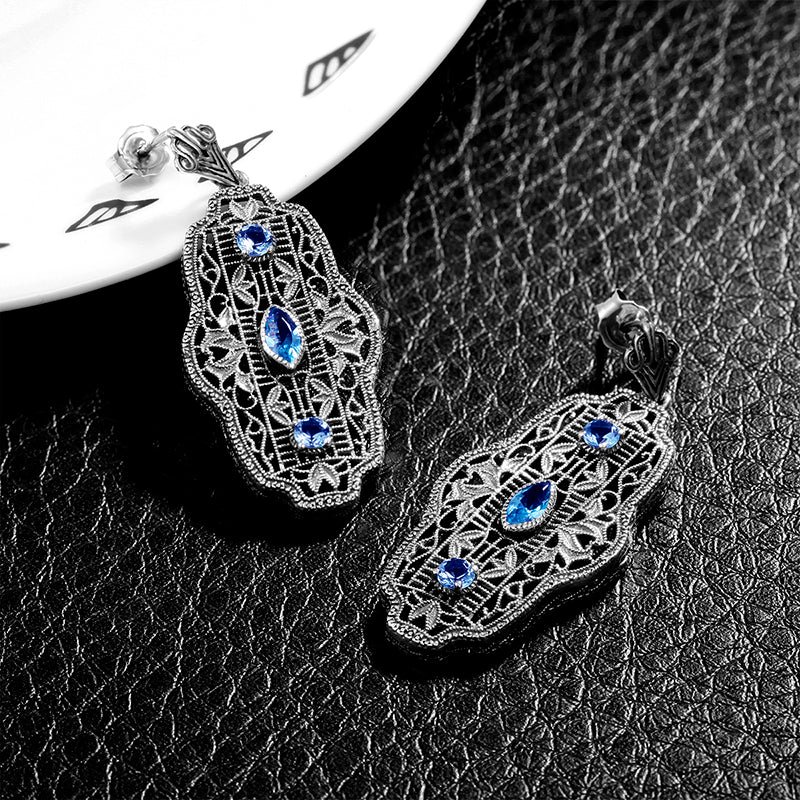 925 Sterling Silver Drop Earrings Bohemia Vintage Women Eardrops Luxury Jewelry Created Precious CZ Stone Lady Wedding Earrings