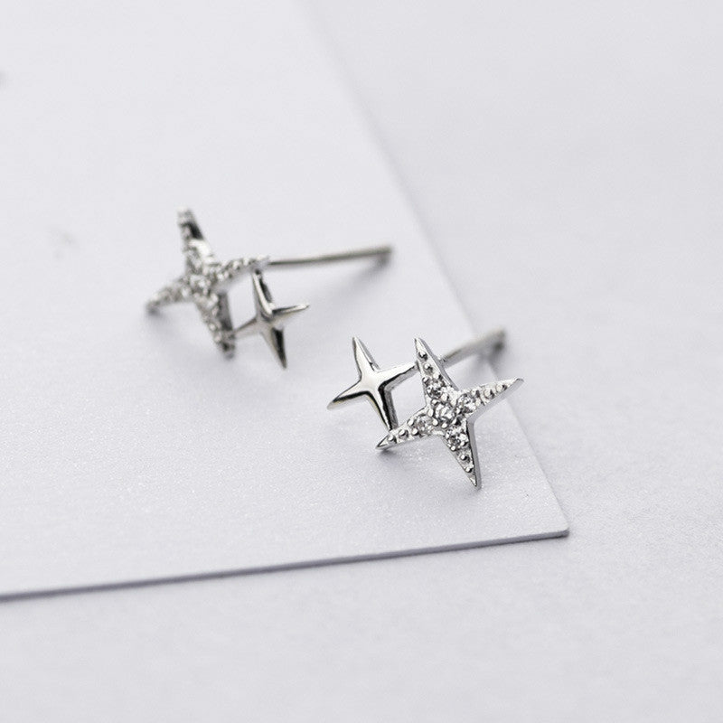 925 Sterling Silver Ear Pin Earrings 10X5MM Cute Star Stud Earrings For Women Prevent Allergy Fashion Jewelry Party Earrings