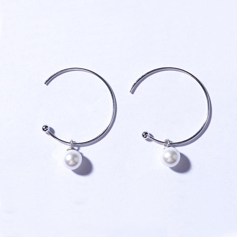925 Sterling Silver Earring New Fashion Big Half Circle Earwire Earring For Women Fine Pearl Paved Banquet Gift