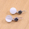 925 Sterling Silver Earrings For Women Jewelry Natural Stone Gem Garnet Vintage Flower 10mm Big Jade Long Drop Earrings SE02