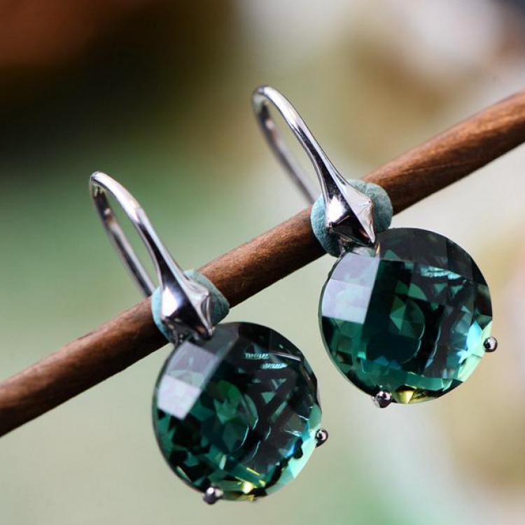 925 Sterling Silver Earrings For Women Summer Refreshing Simple Design Natural Multi Faceted Green Crystal Jewelry
