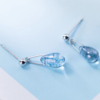 925 Sterling Silver Earrings Jewelry Water Drop Shape Blue Opal Natural Stone Earrings for Women