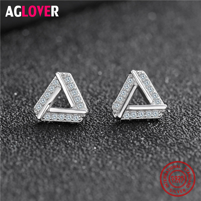 925 Sterling Silver Earrings Simple Geometric Triangle Stud Earrings For Women Fashion Jewelry Wholesale
