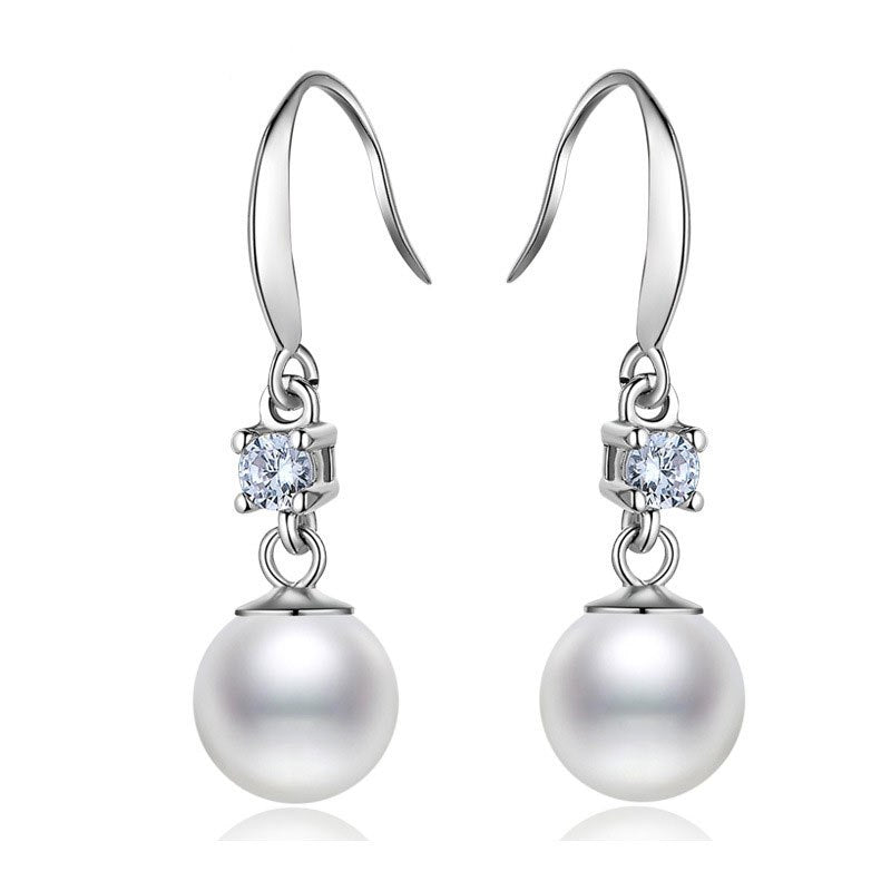 925 Sterling Silver Earrings Zirconia Simple Shell Pearl Drop Earrings Fashion Personality Silver Jewelry