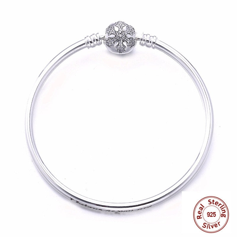 925 Sterling Silver Engrave Snowflake Clasp Unique as you are Snake Chain Bracelet Bangle Fit Original pan DIY Jewelry
