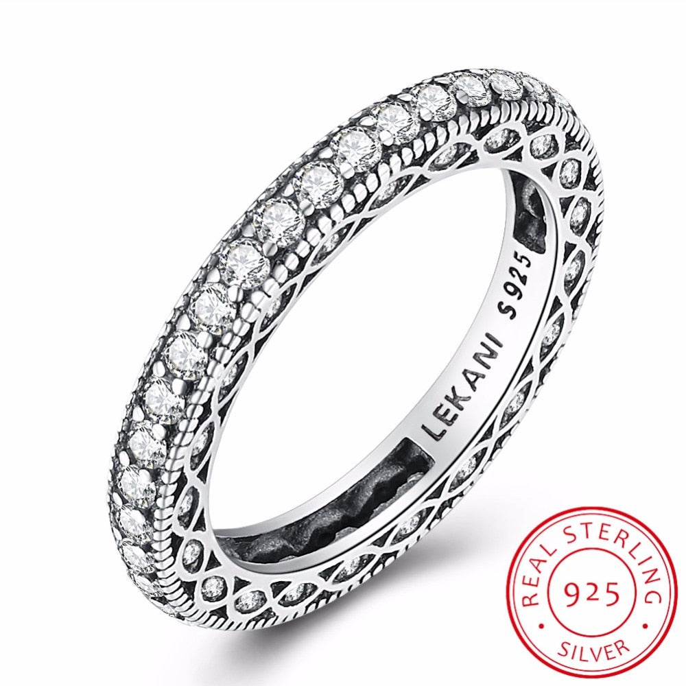 925 Sterling Silver Eternity Ring Women Cubic Zirconia Wedding Engagement Band Female Girls Finger Ring Anillo Plata Mujer Bague
